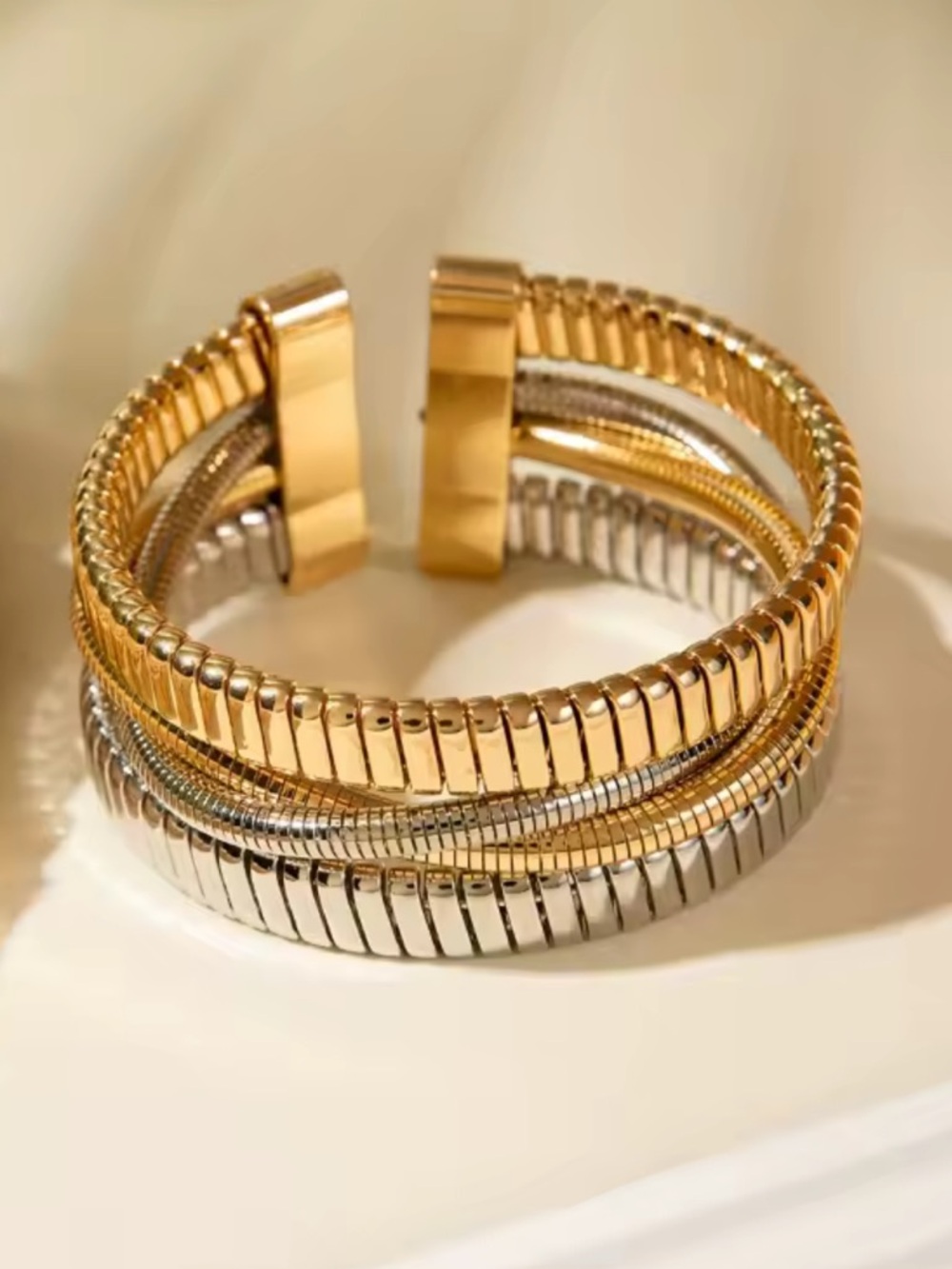 Two-Tone Gold and Silver Wrap Cuff Bracelet